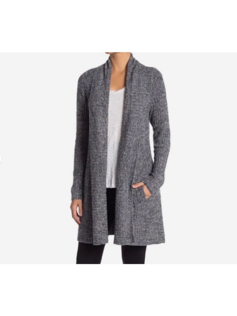 NWT Barefoot Dreams Cozychic Lite Montecito Cardi Heathered Indigo Stone Large